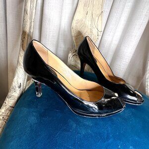Cole Haan Black Patent Leather Peep-Toe Heels with Nike Comfort Technology